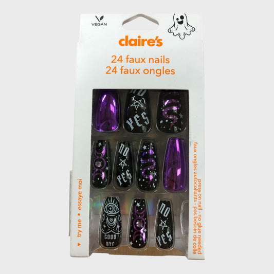 CLAIRE'S 24 Pack Press-On Nails Halloween Design Black Purple