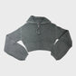 Women's Grey Quarter Zip Cropped Pullover Jumper Knit Flared Long Sleeve