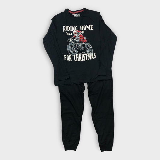 Santa 'Driving Home for Christmas' Black Pyjamas