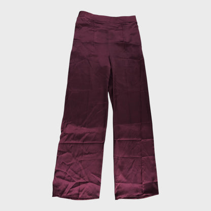 BILLIE Women's Trousers Burgundy Elastic Waist Satin Feel