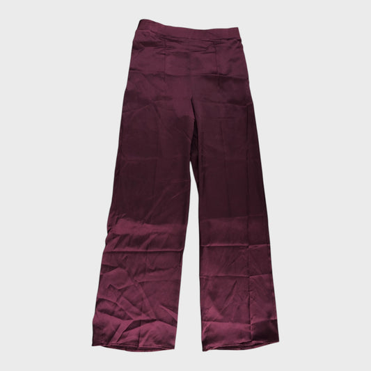 BILLIE Women's Trousers Burgundy Elastic Waist Satin Feel