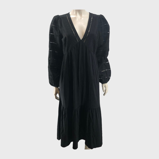 Black Branded Woven Midi Dress