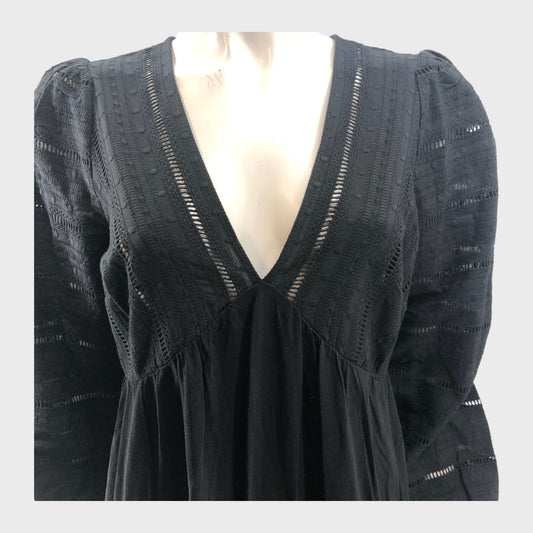 Black Branded Woven Midi Dress