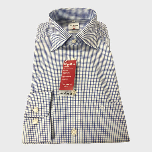 Olymp Luxor Blue Checked Long Sleeved Shirt