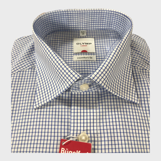 Olymp Luxor Blue Checked Long Sleeved Shirt