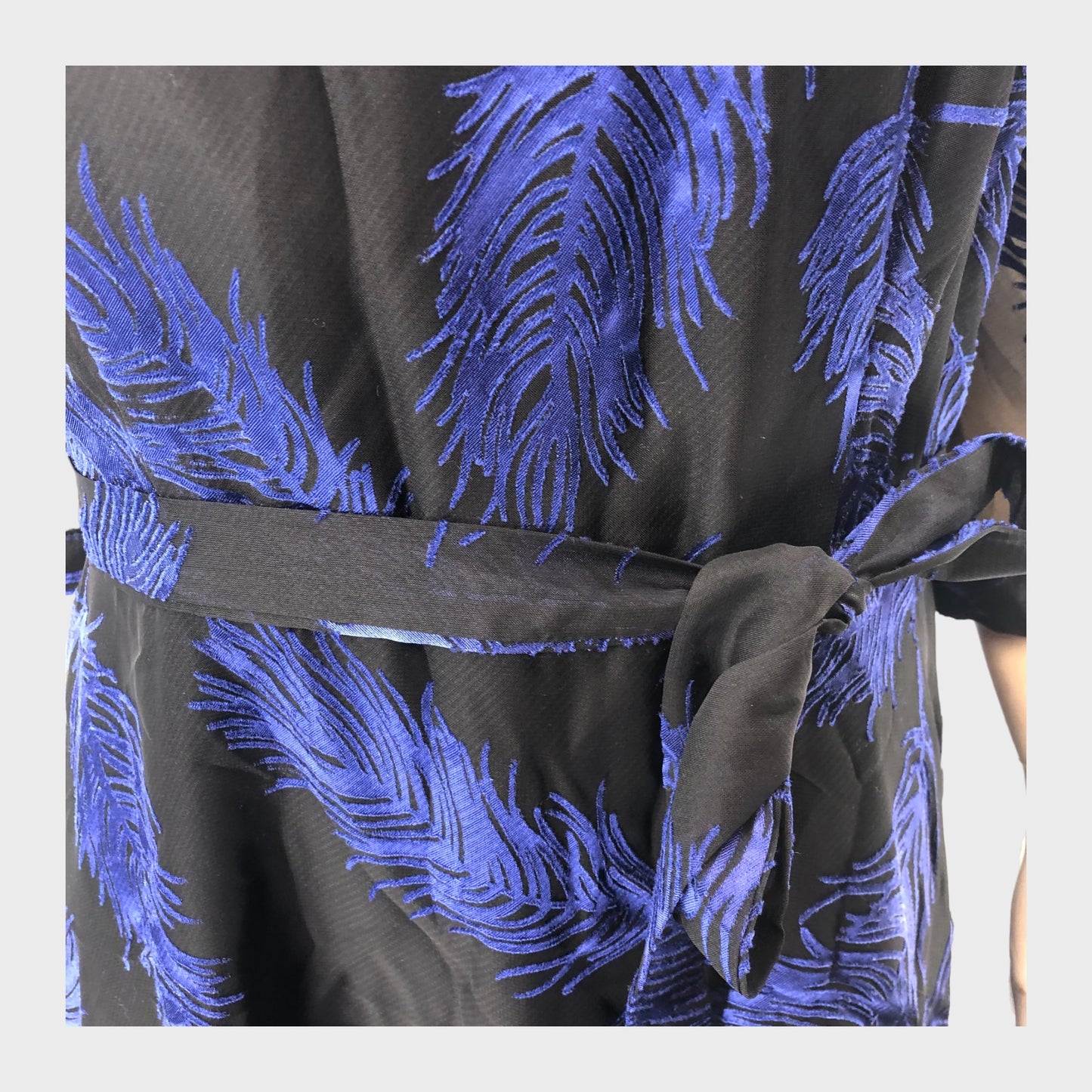 Blue Feather Print Midi Dress