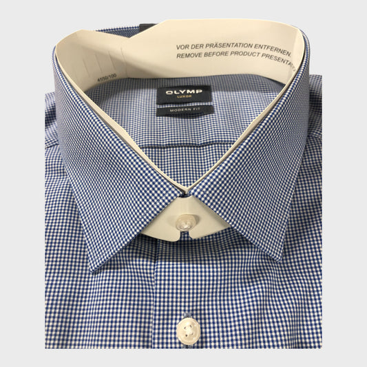 Olymp Luxor Blue Checked Short Sleeved Shirt