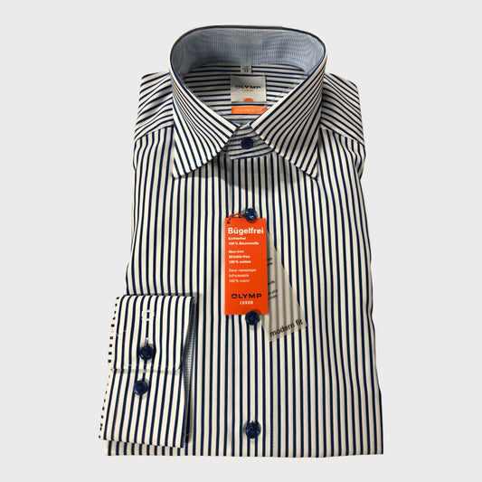 Olymp Luxor Blue and White Pinstripe Shirt