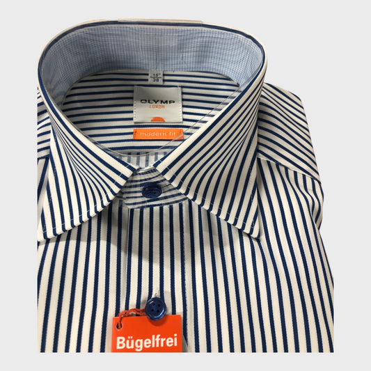 Olymp Luxor Blue and White Pinstripe Shirt