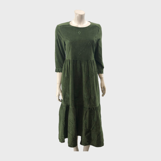 Green Branded Embroidered Cord Dress