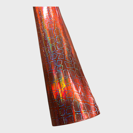 Embossed PU Faux Leather Crafting Roll - Holographic Orange Stone - Pack of Two
