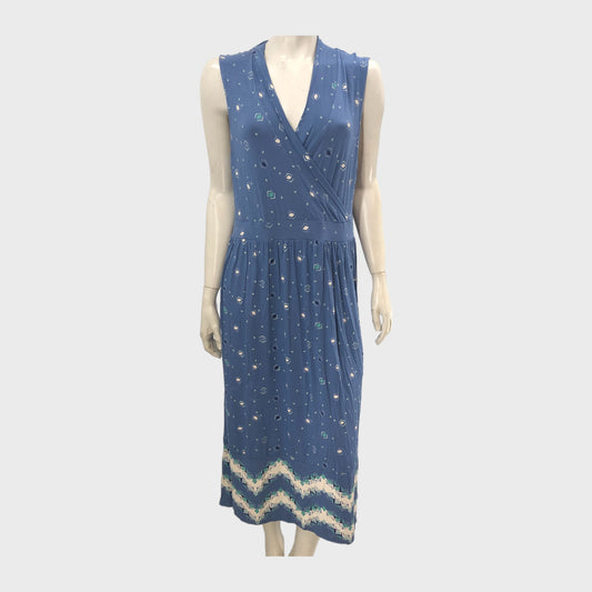 Blue Branded Patterned Jersey Midi Dress