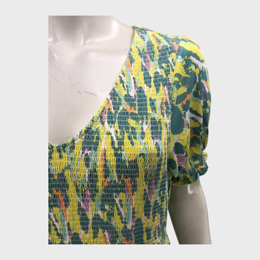 Teal Branded Abstract Print Midi Dress