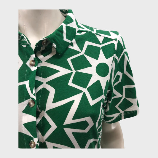 Green Printed Branded Midi Dress
