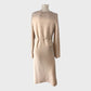 Branded Beige Belted Midi Dress Women's Long Sleeve Round Neck