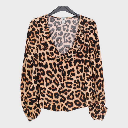 Womens Cropped Leopard Print Blouse
