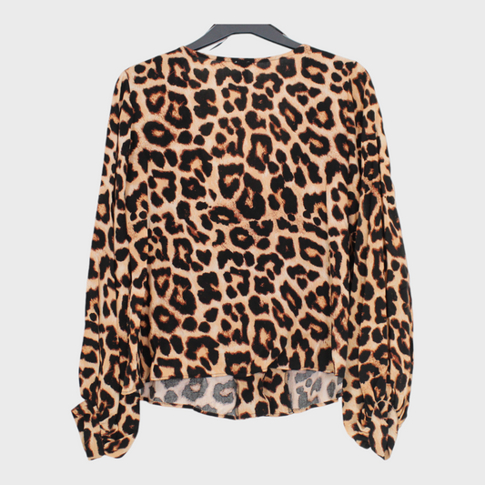 Womens Cropped Leopard Print Blouse