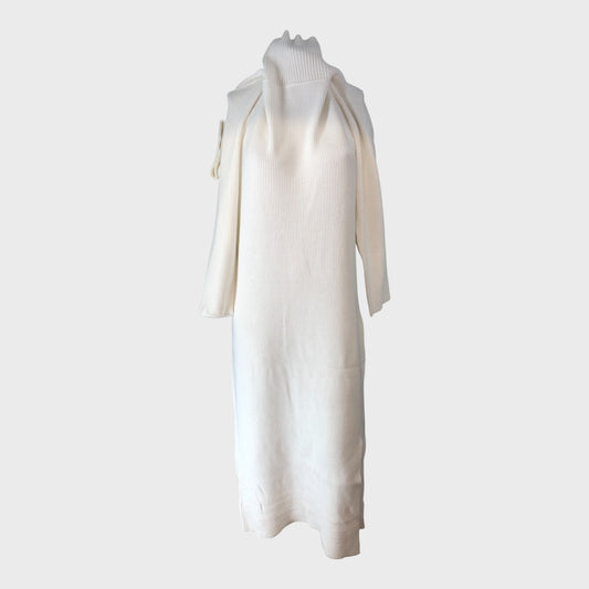 RIVER ISLAND BNWT Women's White Knit Dress Sustainable Viscose Long Sleeves