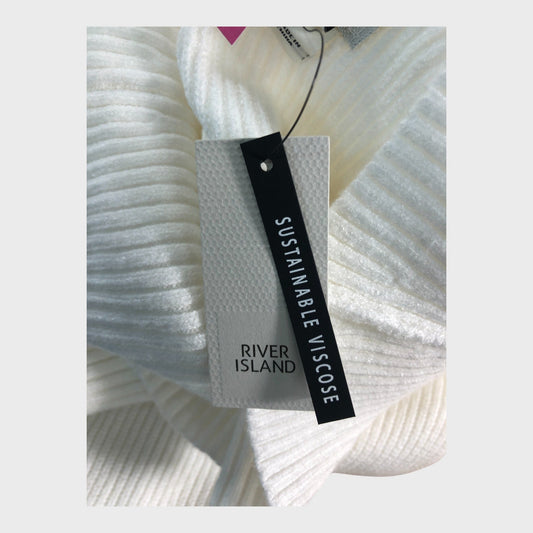 RIVER ISLAND BNWT Women's White Knit Dress Sustainable Viscose Long Sleeves