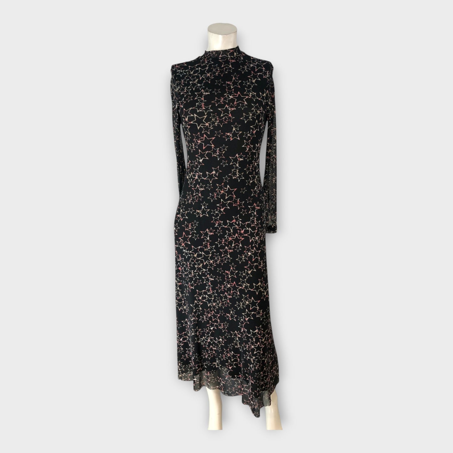 STAR PATTERN Women's Long Dress Black Mesh High Neck Maxi