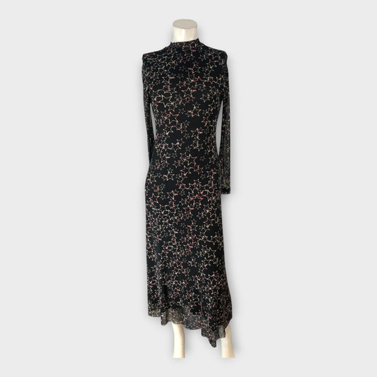 STAR PATTERN Women's Long Dress Black Mesh High Neck Maxi