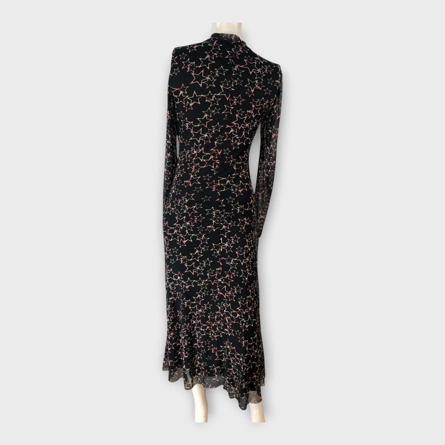STAR PATTERN Women's Long Dress Black Mesh High Neck Maxi