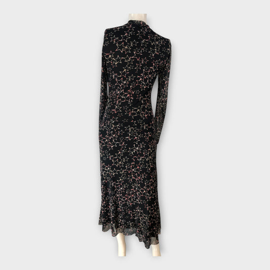 STAR PATTERN Women's Long Dress Black Mesh High Neck Maxi