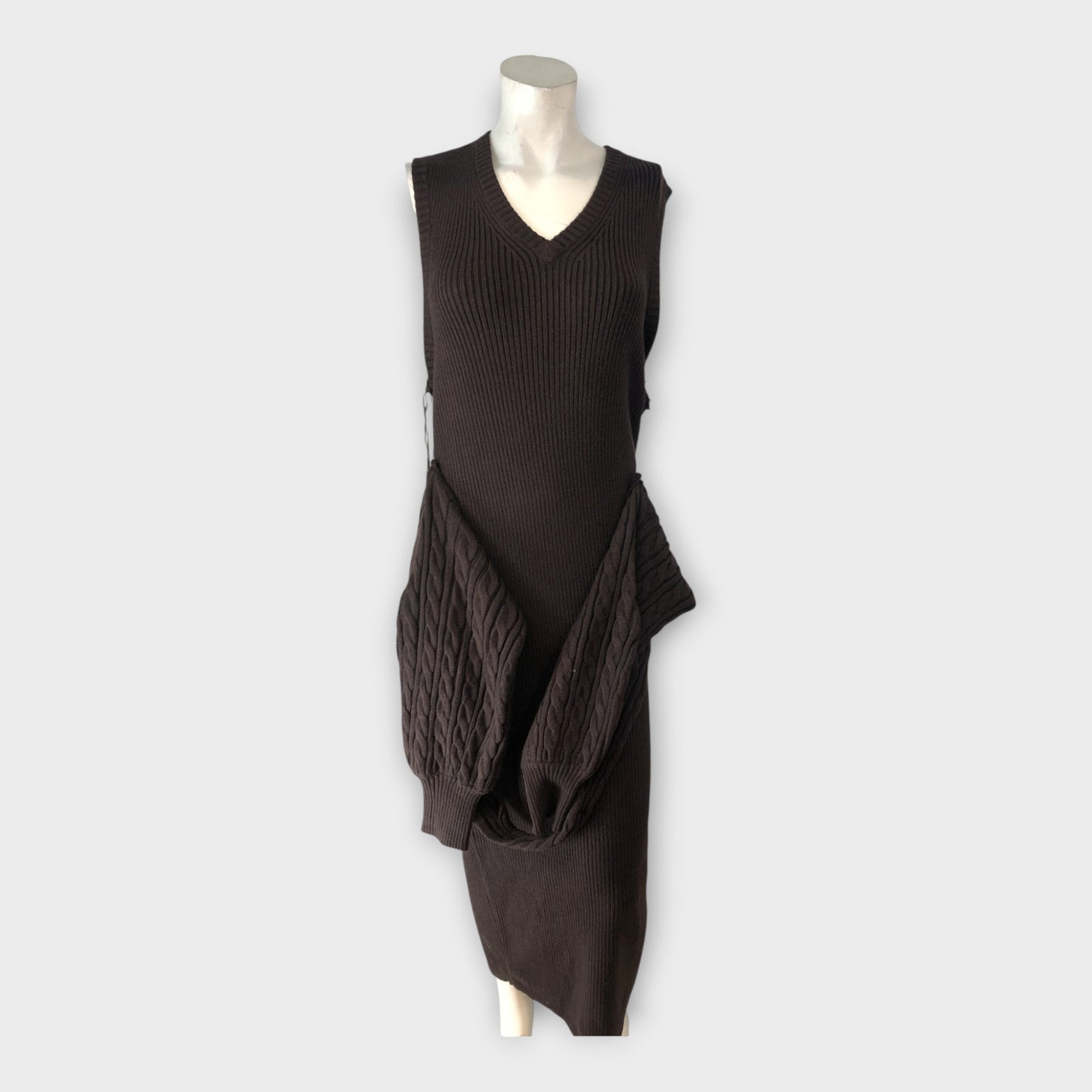 RIVER ISLAND Women's Ribbed Knit Midi Brown Dress Pullover Sleeveless