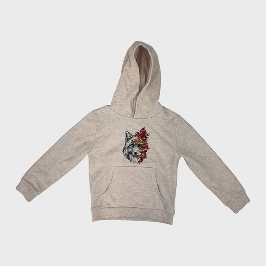 Beige Branded Embroidered Fox Hoodie