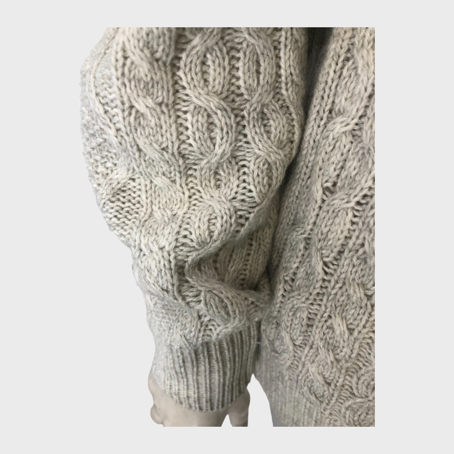 Grey Branded Cable Knit Roll Neck Jumper