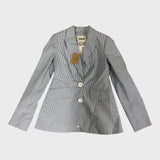 Branded Women's Striped Blazer Jacket Blue White Cotton Buttoned
