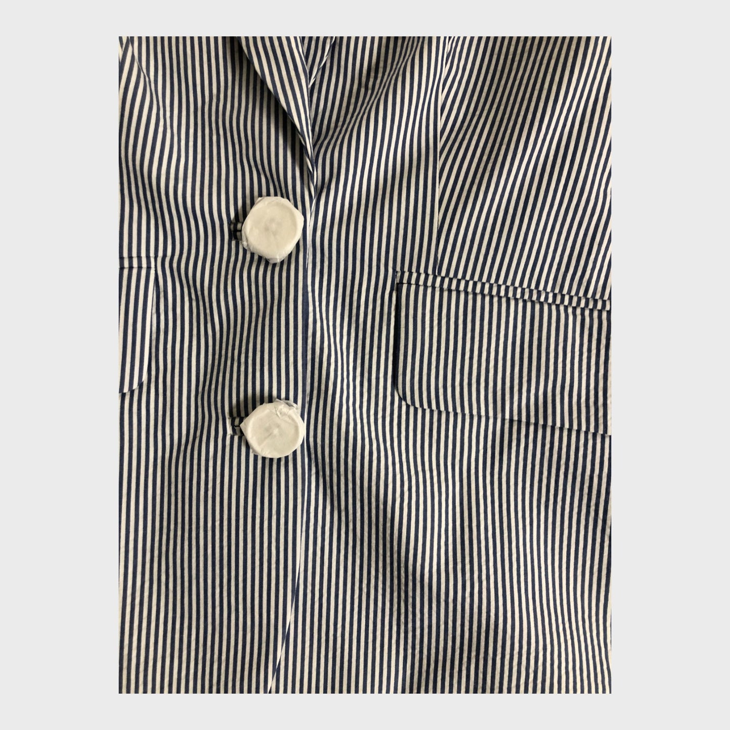 Branded Women's Striped Blazer Jacket Blue White Cotton Buttoned