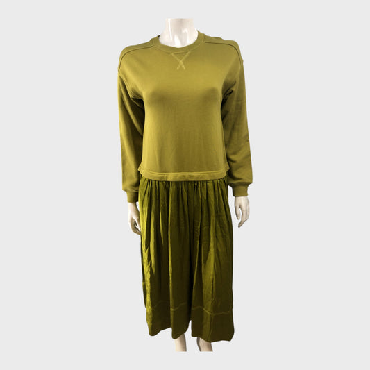 Branded Bright Olive Mixed Media Sweatshirt Maxi Dress- UK8