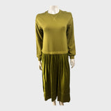Branded Bright Olive Mixed Media Sweatshirt Maxi Dress- UK8