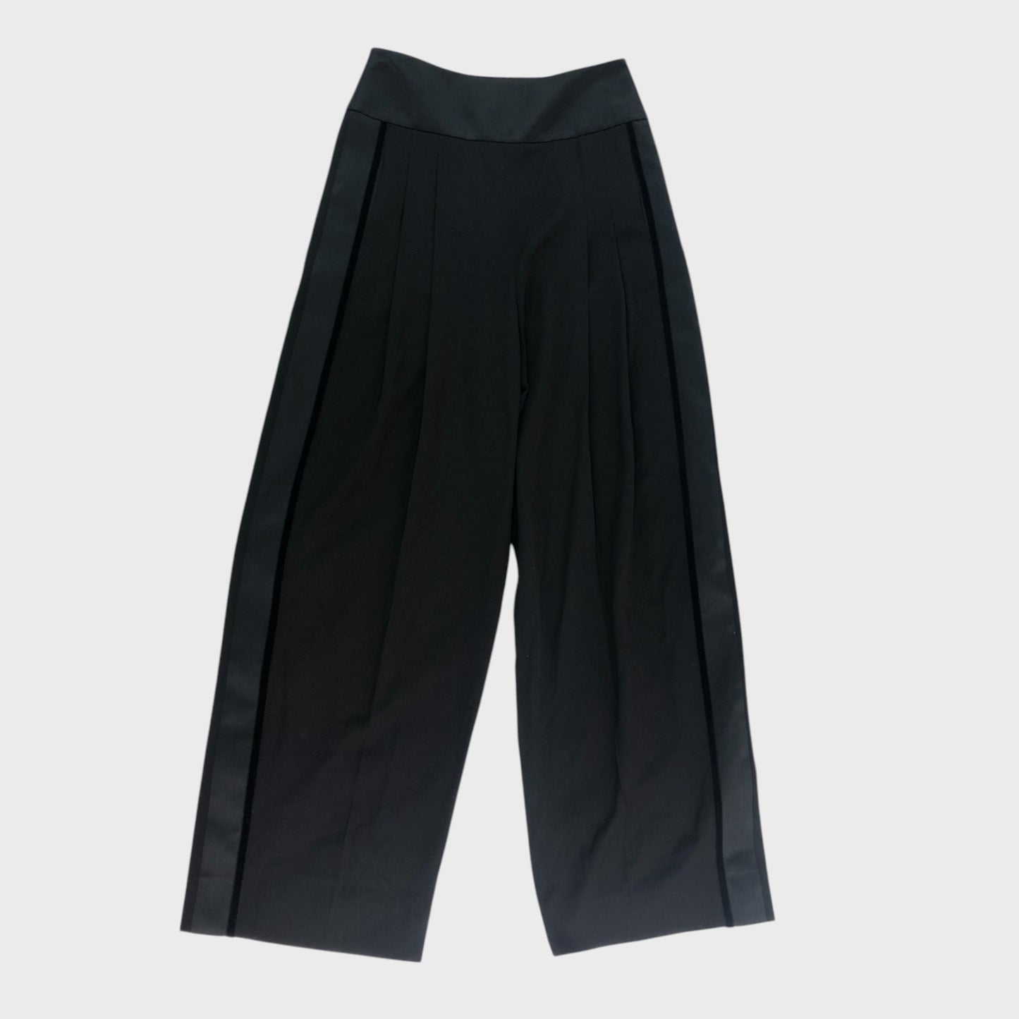 Branded Black Pleated  Wide-Leg Pant - UK8