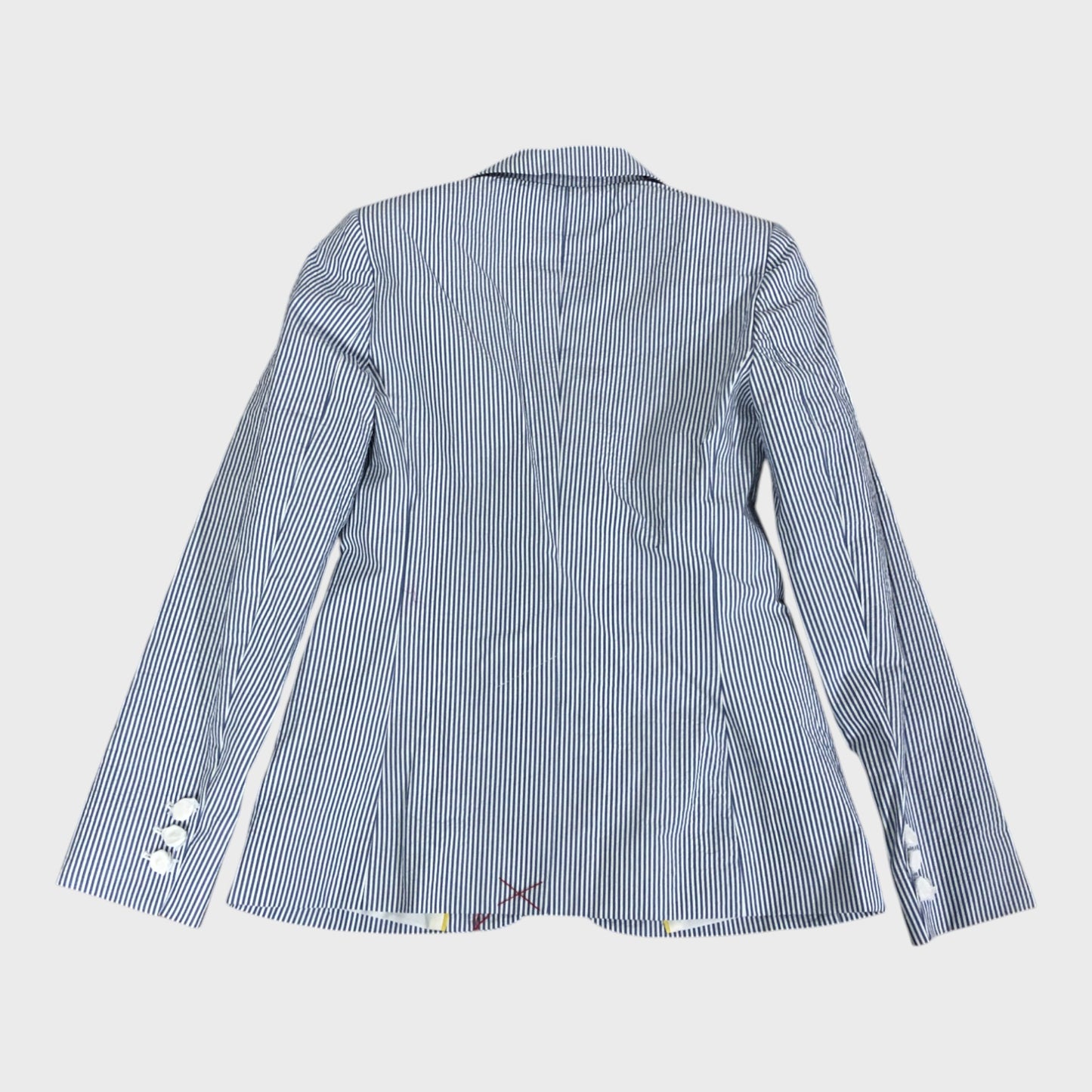 Branded Women's Striped Blazer Jacket Blue White Cotton Buttoned