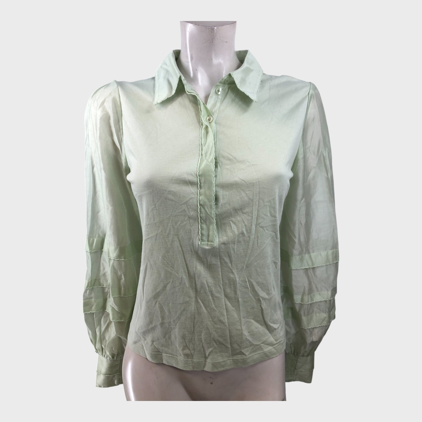 Branded Pistachio Fluid Scallop Detail Layering Shirt - UK8