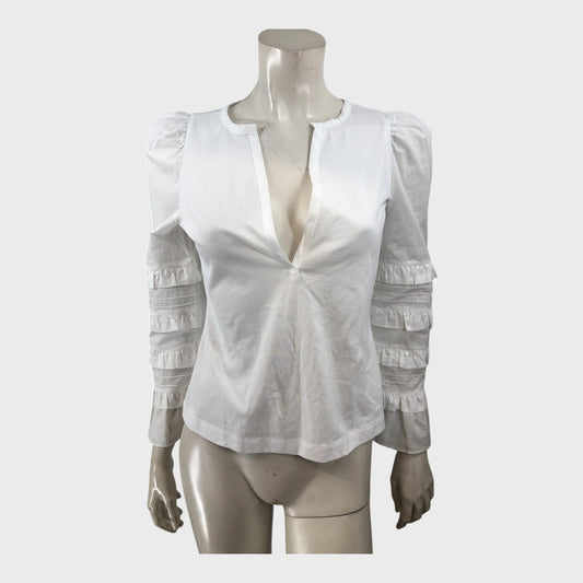 Branded White Ruffle Sleeve Top - UK8
