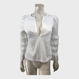 Branded White Ruffle Sleeve Top - UK8