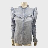 Branded Blue Cotton Voile Strip Long Sleeve Top - UK8