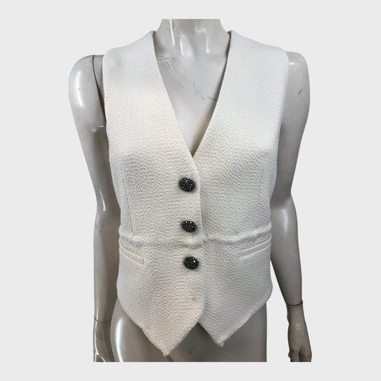 Branded Ivory Textured Tailored Tux Vest - UK8