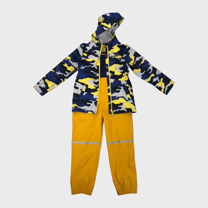 Yellow Branded Camouflage Waterproof Jacket And Trousers Set