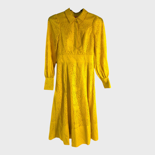 Branded Yellow Lace Fit And Flare Midi Dress - UK8