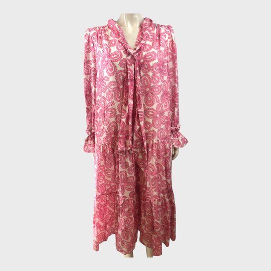 Branded Pink Floral-print cotton and silk-blend midi dress - UK16