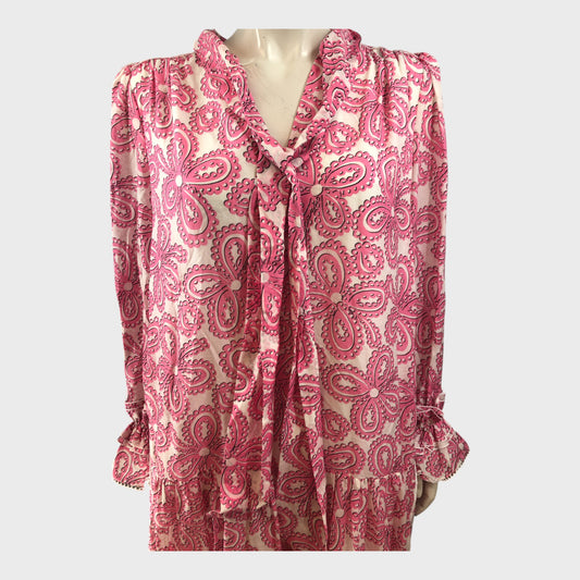 Branded Pink Floral-print cotton and silk-blend midi dress - UK16