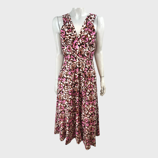 Branded Cream Multi Linen-Blend Baroque Print Crossover Maxi Dress - UK8