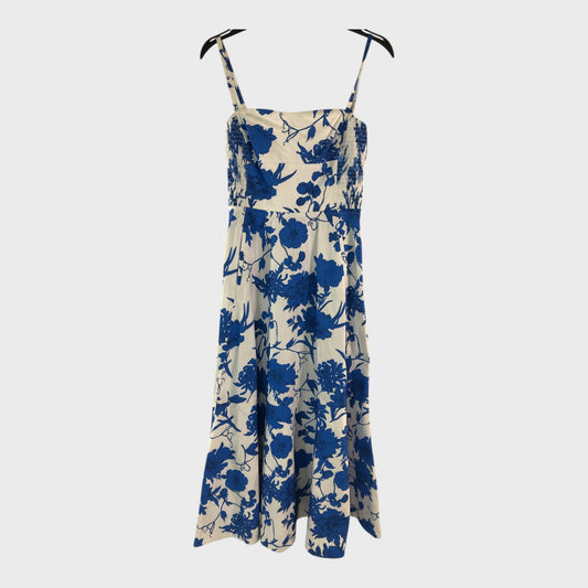 Branded White Cotton Scribbled Flower Print Maxi Dress - UK8