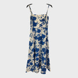 Branded White Cotton Scribbled Flower Print Maxi Dress - UK8