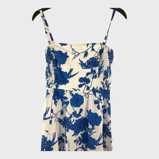 Branded White Cotton Scribbled Flower Print Maxi Dress - UK8