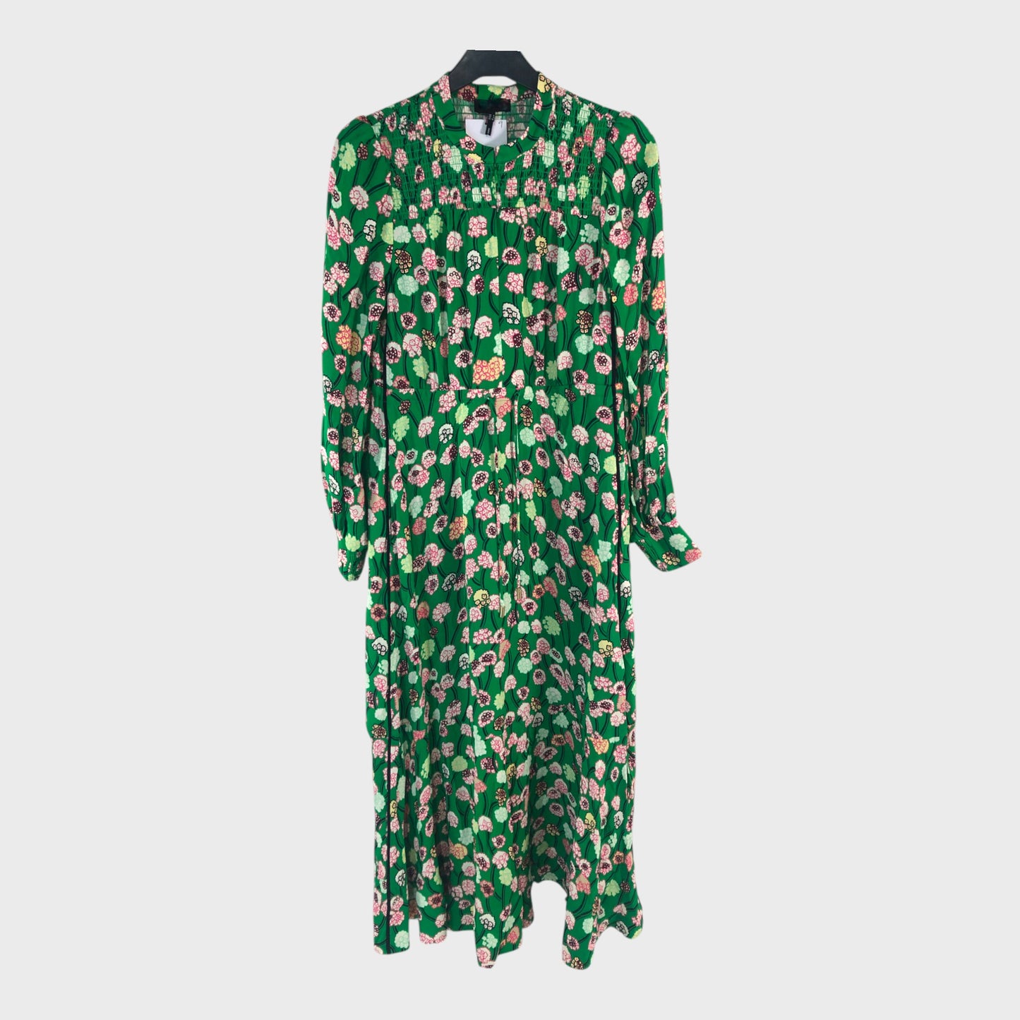Branded Green Lantana Flower Print Drawstring Maxi Dress - UK8